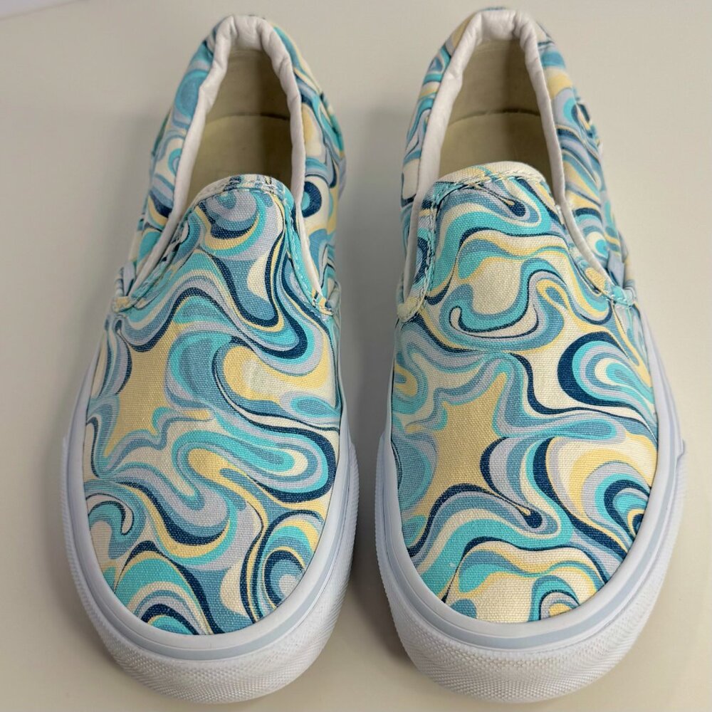 Women's 6.5 Vans Slip-On Swirl Turquoise Skate Shoes - Picture 2 of 8